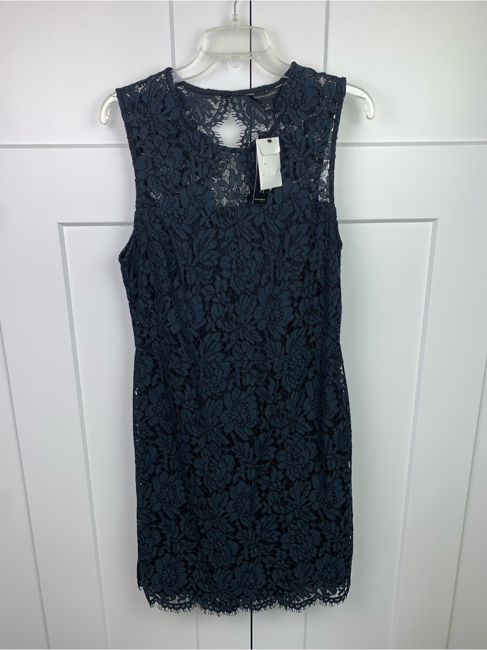 Banana Republic Lace Sheath Dress Navy Sleeveless 10 Cocktail Wedding - Picture 2 of 9